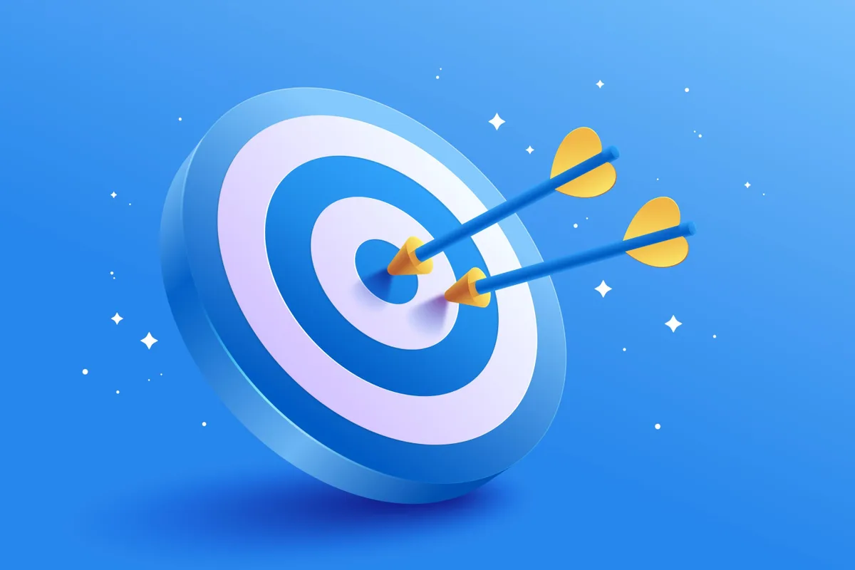 An arrow striking the center of a target against a blue background, symbolizing precision in app design.